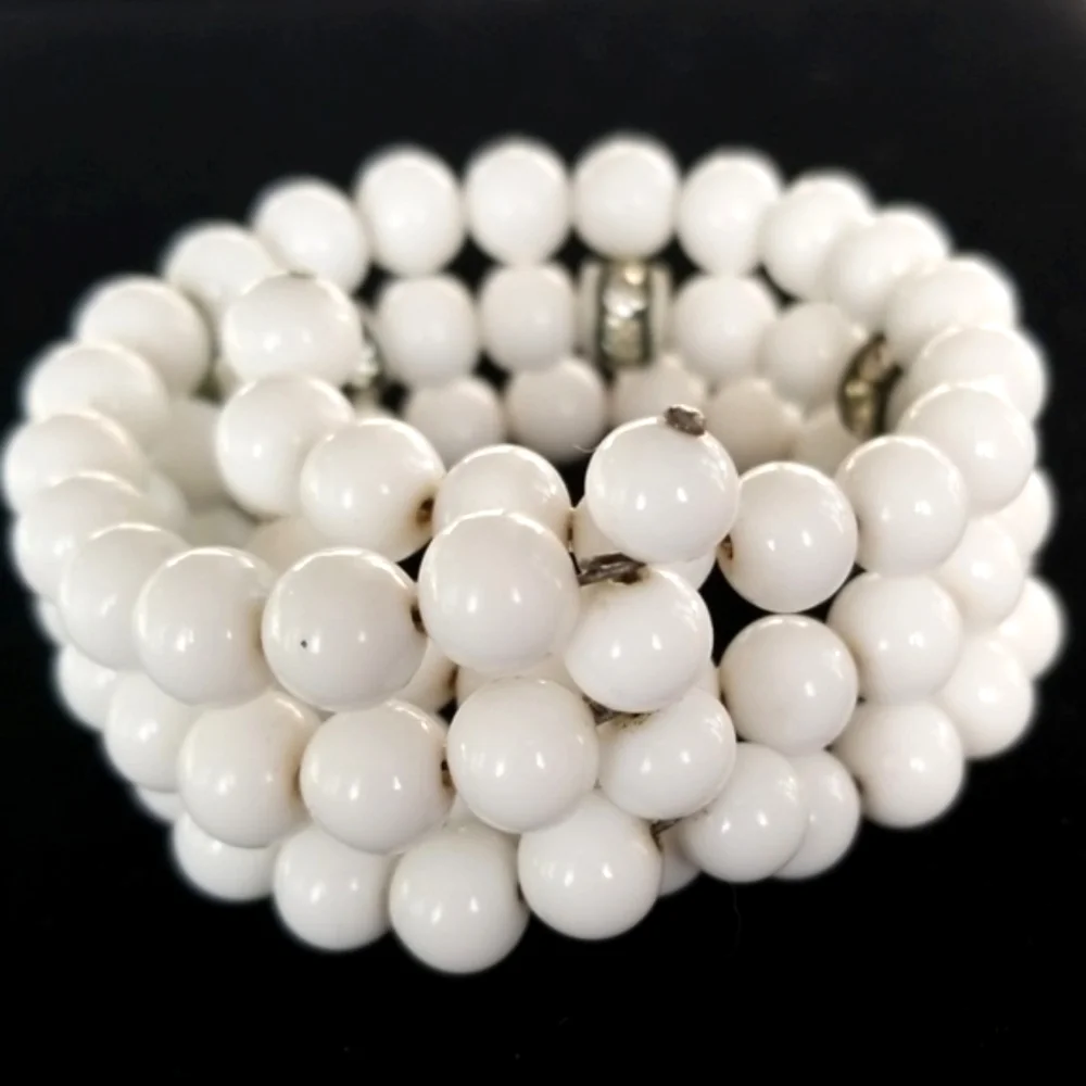 Vintage 1950s Mid Century Glass Bead Rhinestone Wrap Bracelet